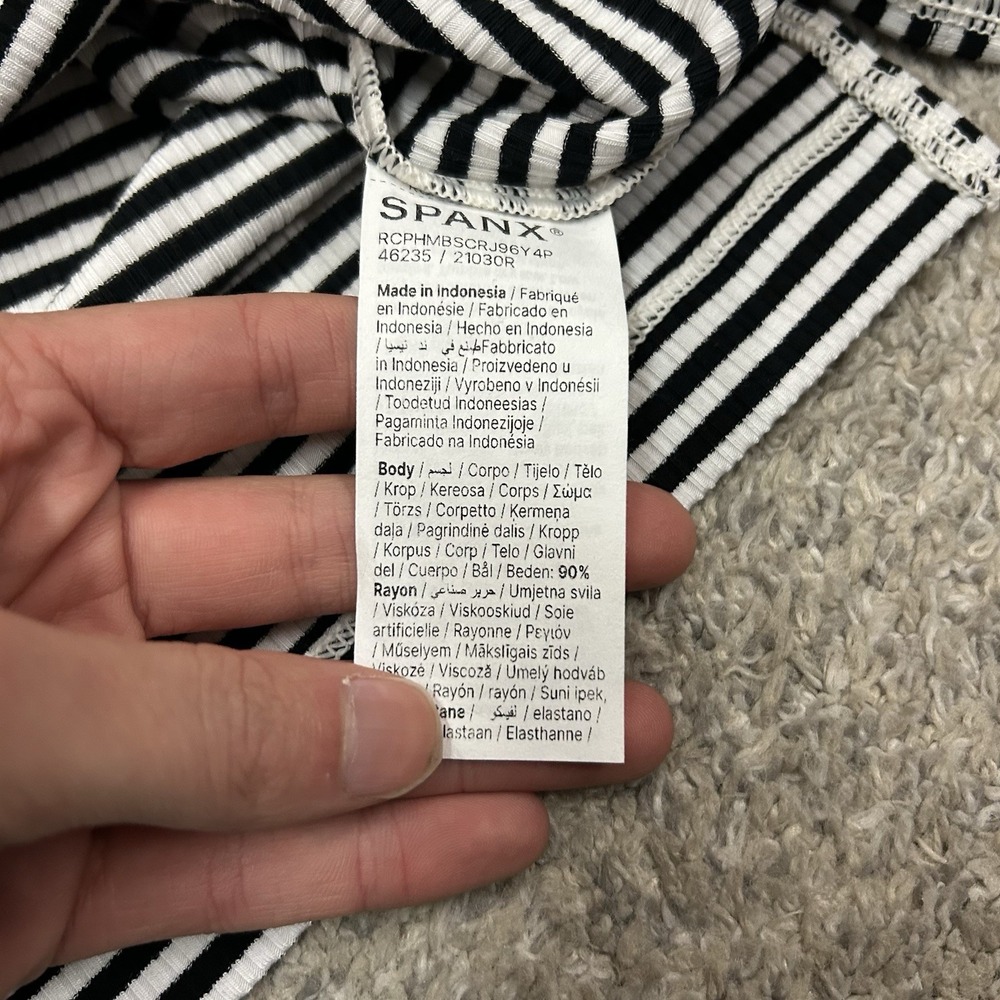 Spanx Rib Polo Top Womens Small Black White Stripe Stretch New with Tags NWT - Picture 8 of 9